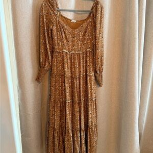 In Bloom Floral Long Sleeve Dress - Brown